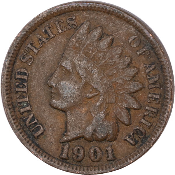 1901 Indian Head Cent, Variety 3, Bronze VG