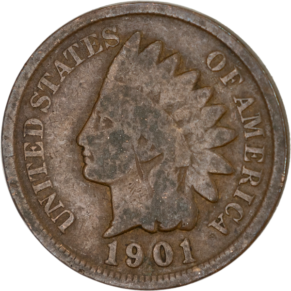 1901 Indian Head Cent, Variety 3, Bronze