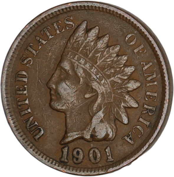 1901 Indian Head Cent, Variety 3, Bronze VF#2