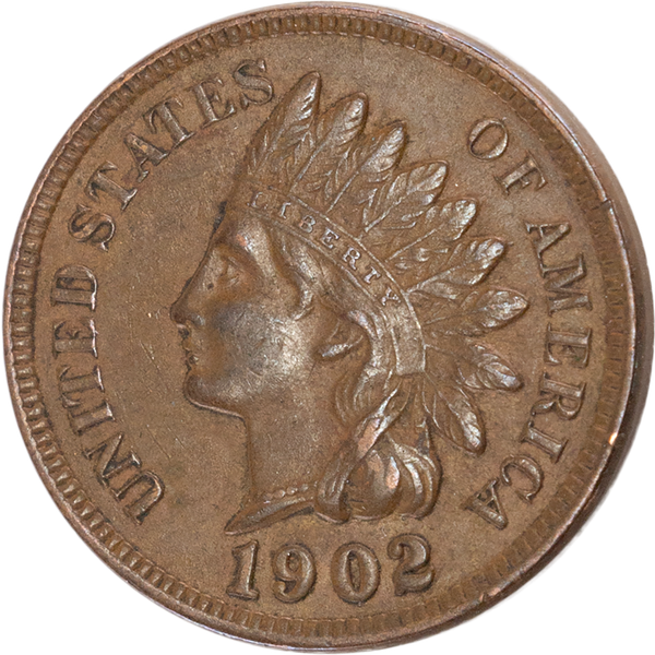1902 Indian Head Cent, Variety 3, Bronze XFAU