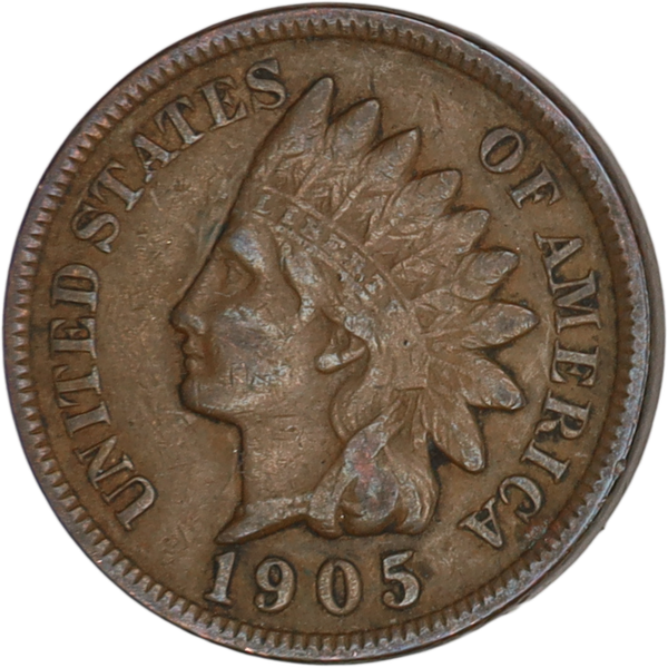 1905 Indian Head Cent, Variety 3, Bronze VF