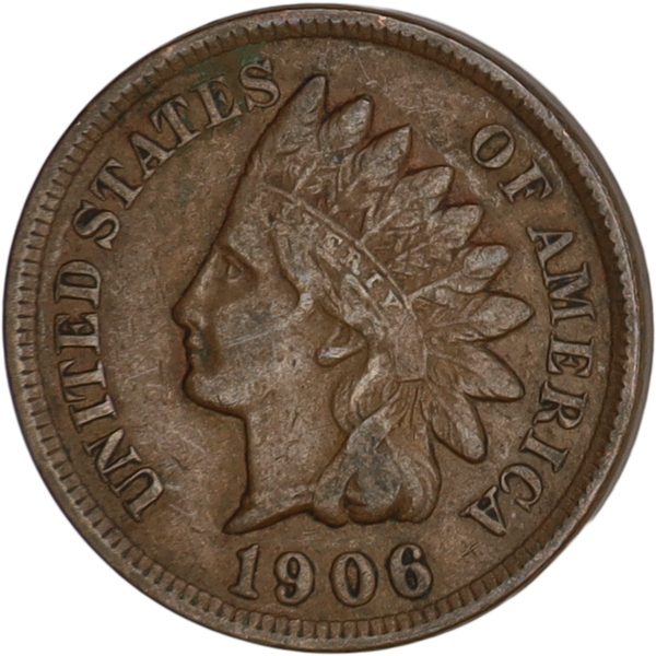 1906 Indian Head Cent, Variety 3, Bronze VF