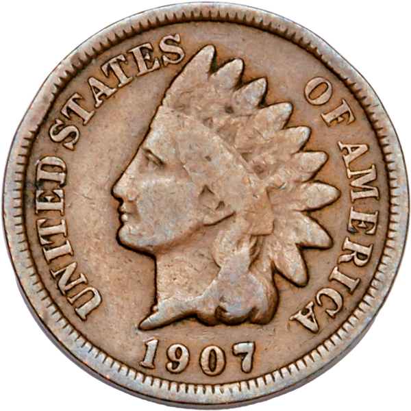 1907 Indian Head Cent, Variety 3, Bronze CIRC