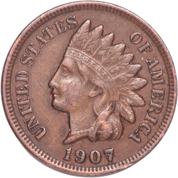 1907 Indian Head Cent, Variety 3, Bronze VF#2