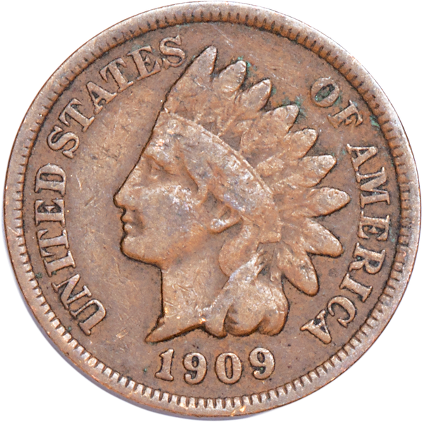 1909 Indian Head Cent, Variety 3, Bronze