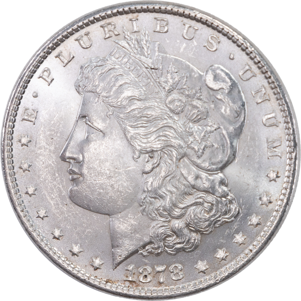 1878 Morgan Silver Dollar, 7 Feathers, 3rd Reverse AU55