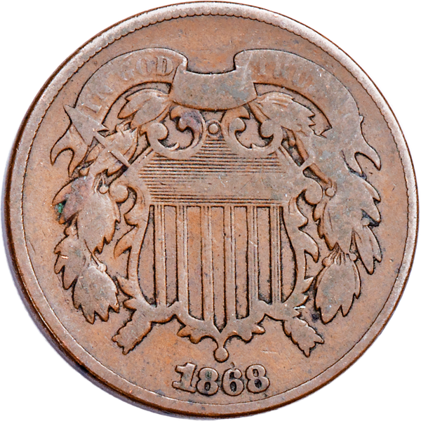 1868 Two-Cent Piece, Large Motto, Good