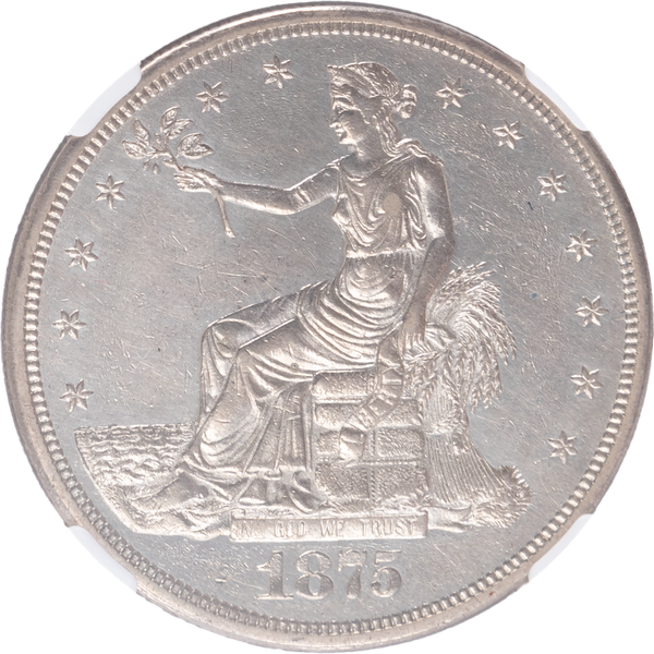 1875-CC Trade Silver Dollar NGC AU-D