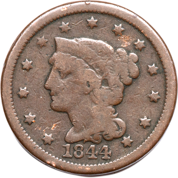 1844 Braided Hair Large Cent, Normal Date