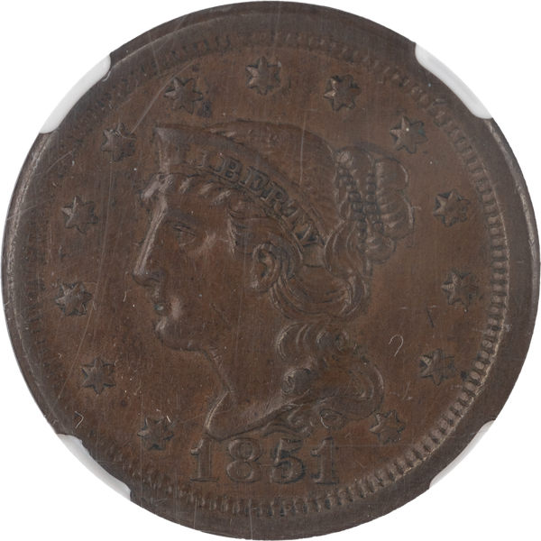 1851 Braided Hair Large Cent, Normal Date