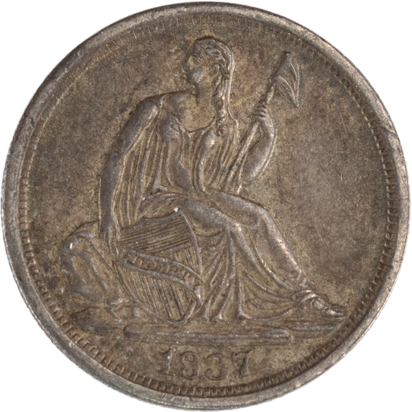 1837 Liberty Seated Silver Half Dime, No Stars, Large Date