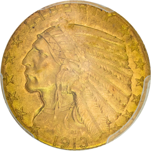 1913 Indian Head $5 Gold Half Eagle