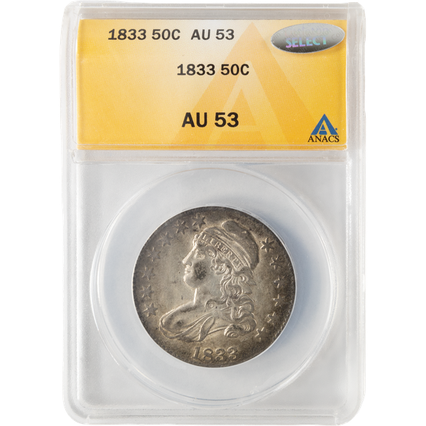 1833 Capped Bust Silver Half Dollar, Lettered Edge 1833 Capped Bust Silver Half Dollar, Lettered Edge