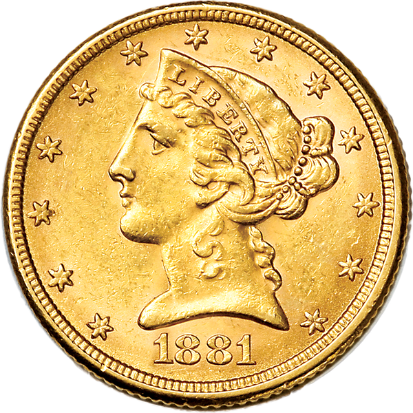 1881 Liberty Head $5 Gold Half Eagle