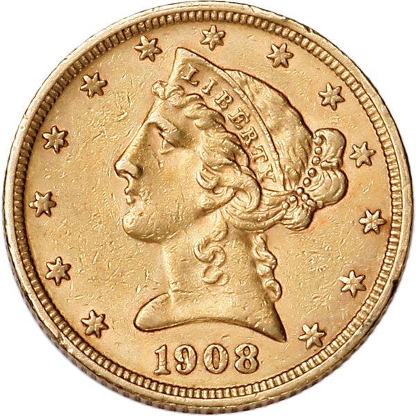 1908 Liberty Head $5 Gold Half Eagle