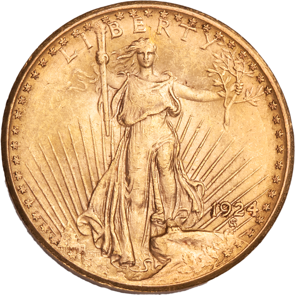 1924 Saint-Gaudens $20 Gold AU55