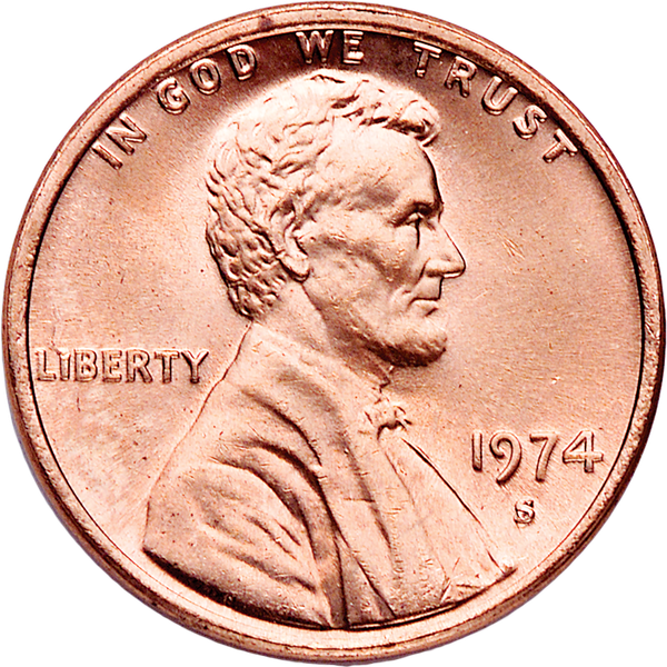1974-S Lincoln Head Cent, Uncirculated, MS60