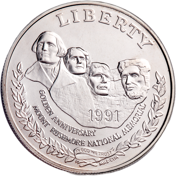 1991-P Mount Rushmore Golden Anniversary Silver Dollar