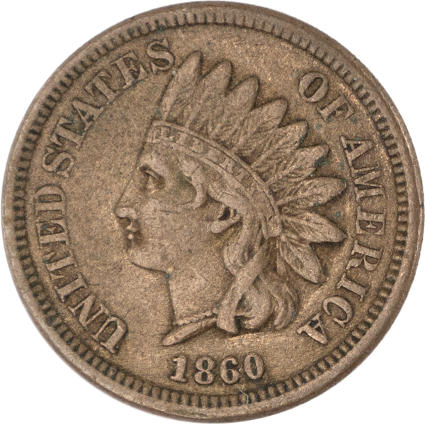 1860 Indian Head Cent, Variety 2, Copper-Nickel, Pointed Bust