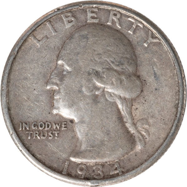 1934 Washington Silver Quarter, Medium Motto F | Littleton Coin