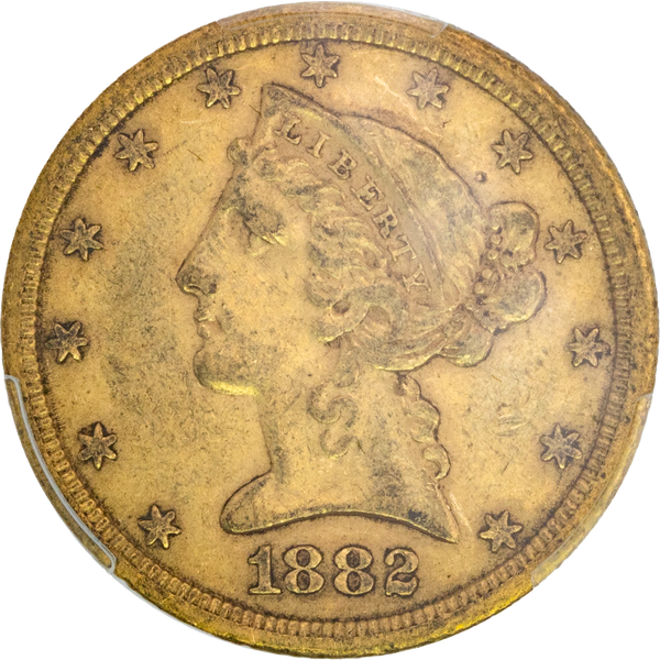 1882-CC Gold $5 Lib Head Motto PCGS A55+