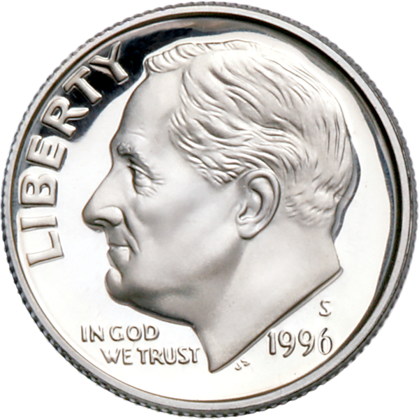 1996-S 90% Silver Roosevelt Dime PR63