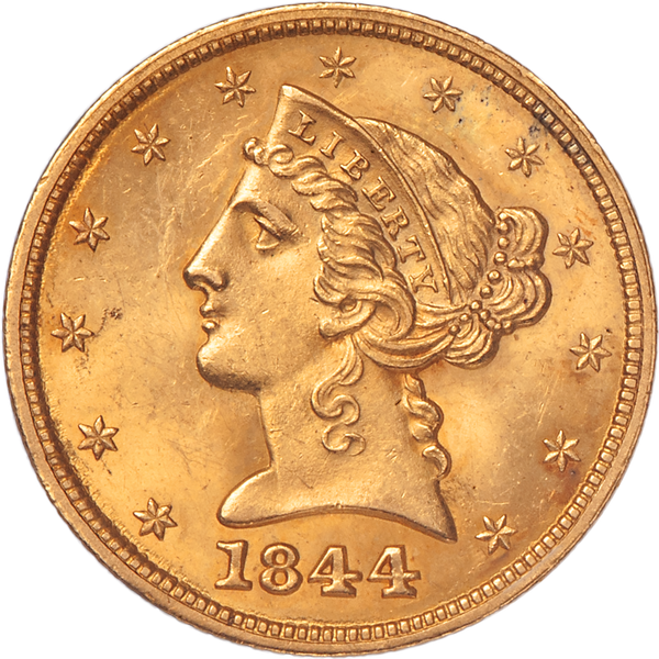 ﻿1844 Gold $5 Liberty Head
