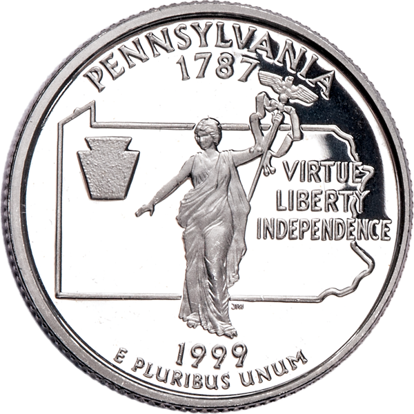 1999-S 90% Silver Pennsylvania Statehood Quarter