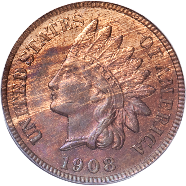 1908-S Indian Head Cent, Red Brown