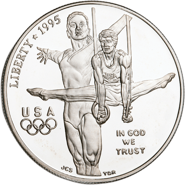 1995-P Centennial Olympics (Gymnastics) Silver Dollar, Choice