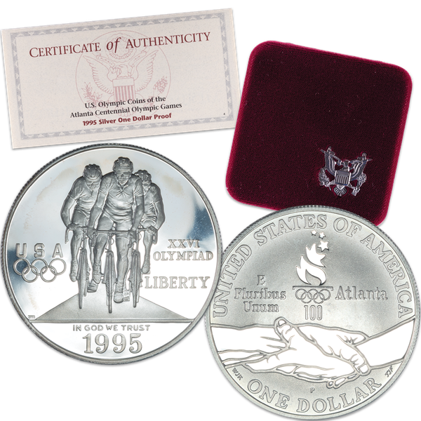 カーインライジング　カード　クイーンズシルバージュビリーカップ　100枚限定 1995-P XXVI Olympiad, Cycling Silver Dollar | Littleton Coin Company