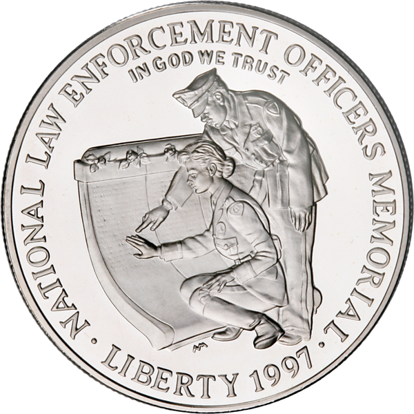 1997-P National Law Enforcement Officers Memorial Silver Dollar, Choice Proof, PR63