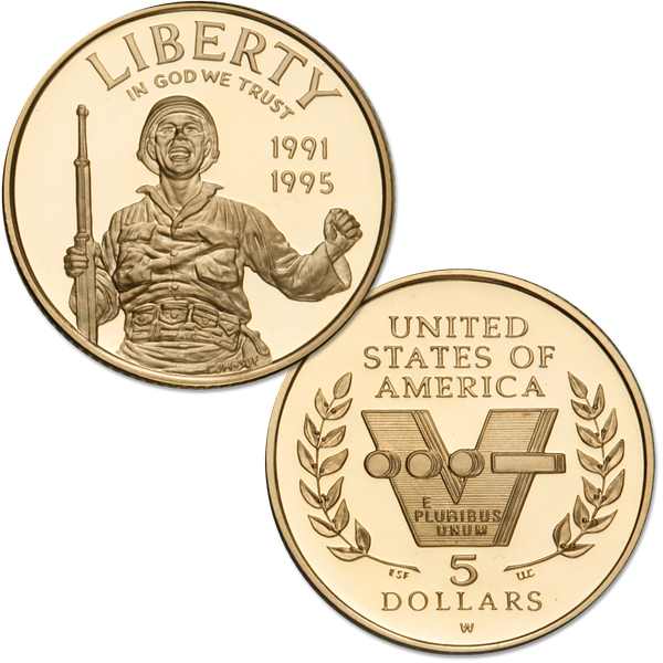 1993-W (1991-1995) World War II $5 Gold Commemorative, Choice Proof, PR63