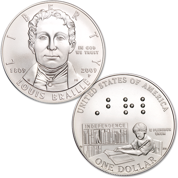 2009 Louis Braille Bicentennial Silver Dollar BU