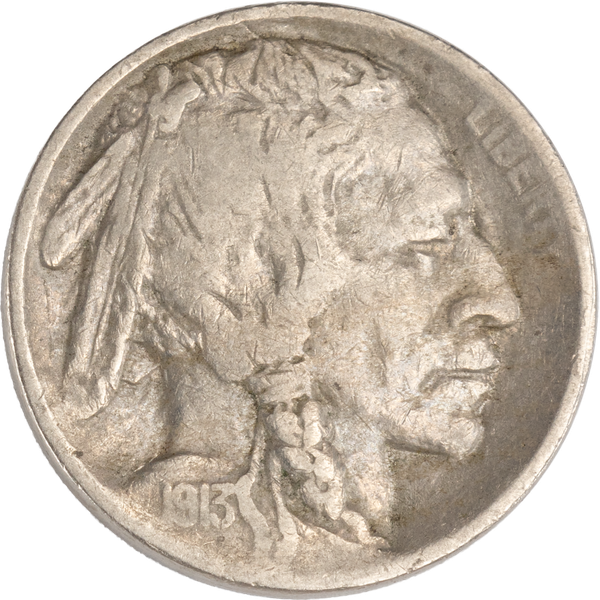 1913-S Buffalo Nickel, Variety 2, FIVE CENTS in Recess