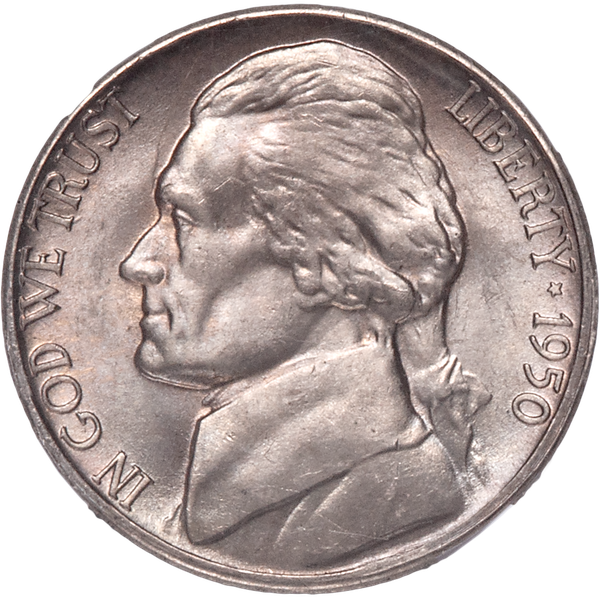 1950-D Jefferson Nickel with Five Full Steps