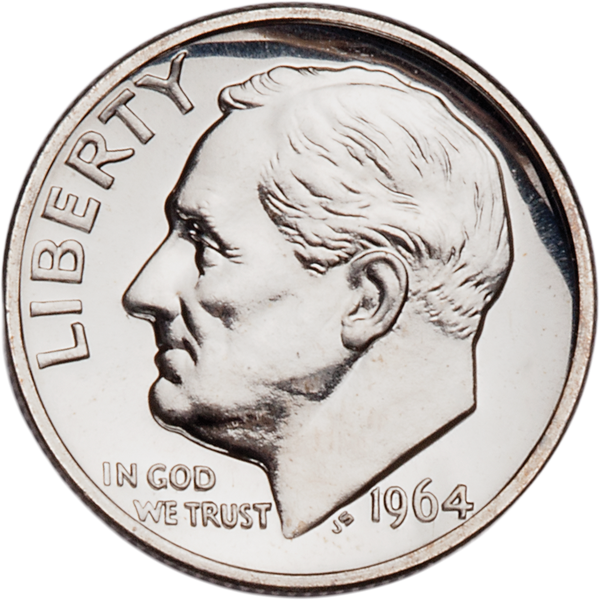 1964 Roosevelt Silver Dime PR63