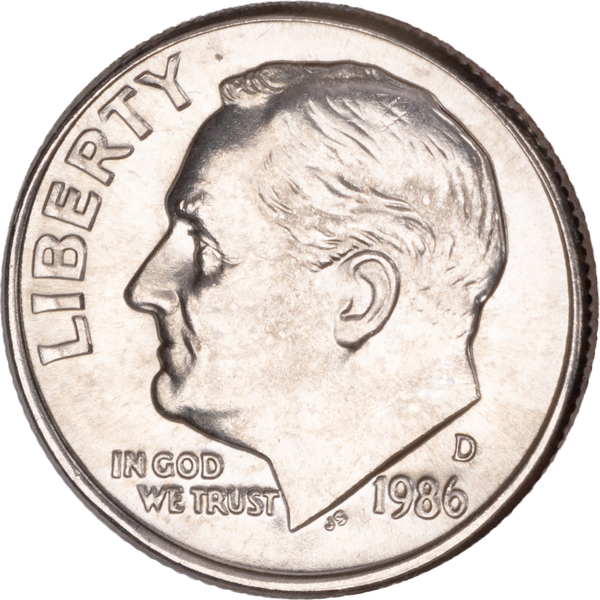 1986-D Roosevelt Dime MS60