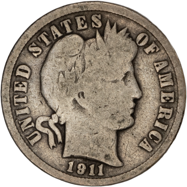 1911-S Barber Silver Dime