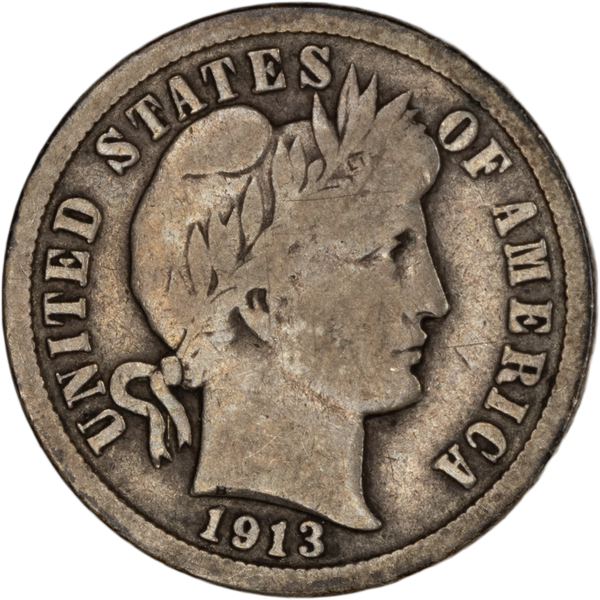 1913 Barber Silver Dime VG
