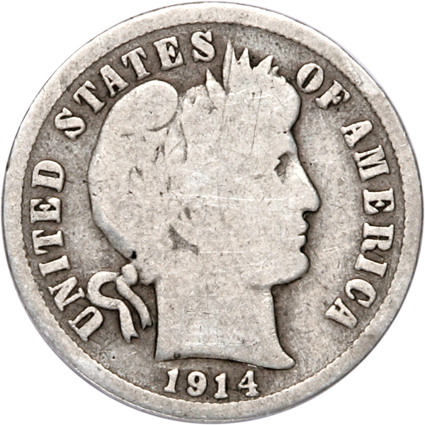 1914-D Barber Silver Dime CIRC