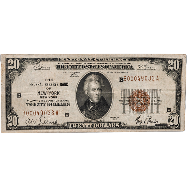 1929 $20 Federal Reserve Bank Note