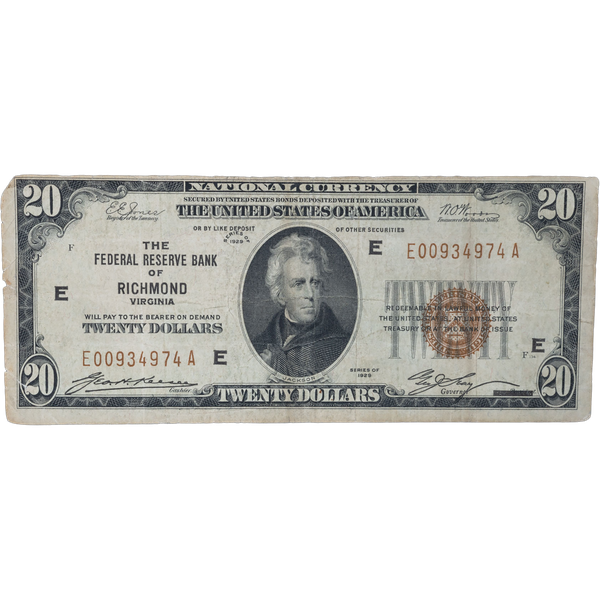 1929 $20 Federal Reserve Bank Note