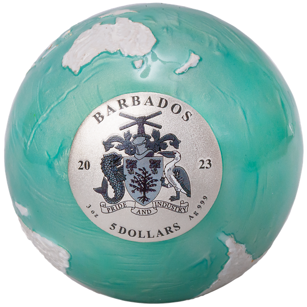 2023 Barbados 3 oz. Silver $5 Blue Marble  - Earth
