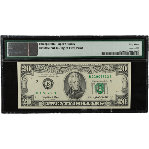 1993 $20 Federal Reserve Note BE Block Error