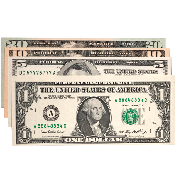 $1, $5, $10 and $20 Federal Reserve Notes, Binary Repeater Serial Numbers