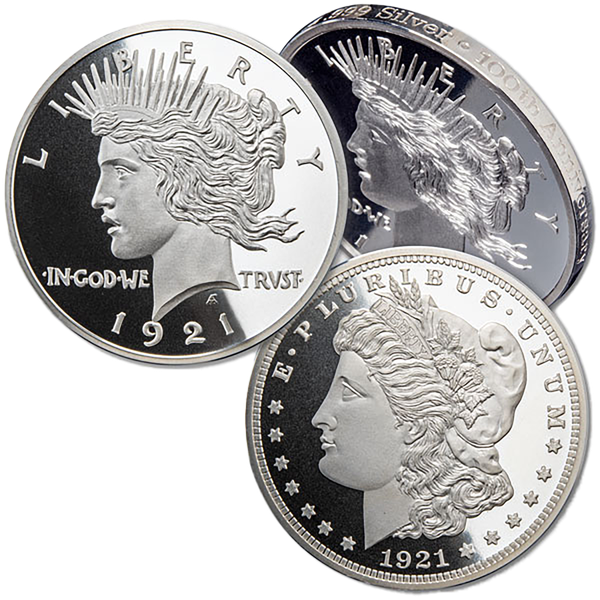 Double-Headed 1921 Morgan & Peace Dollar 1 oz. Silver Round