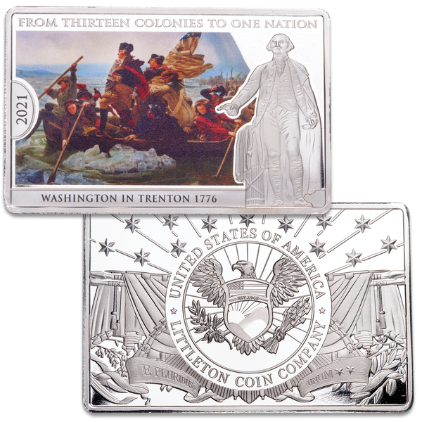 2021 Washington Crossing the Delaware to Trenton 13 Colonies to One Nation Silver-Plated 100 gram Copper Bar