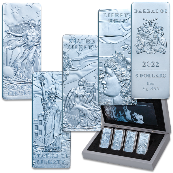 2022 Barbados $5 Lady Liberty Set of 1 oz. Silver Bars