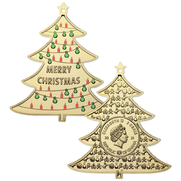 2021 Ghana 2 Cedis Christmas Tree Gold-Plated Ornament